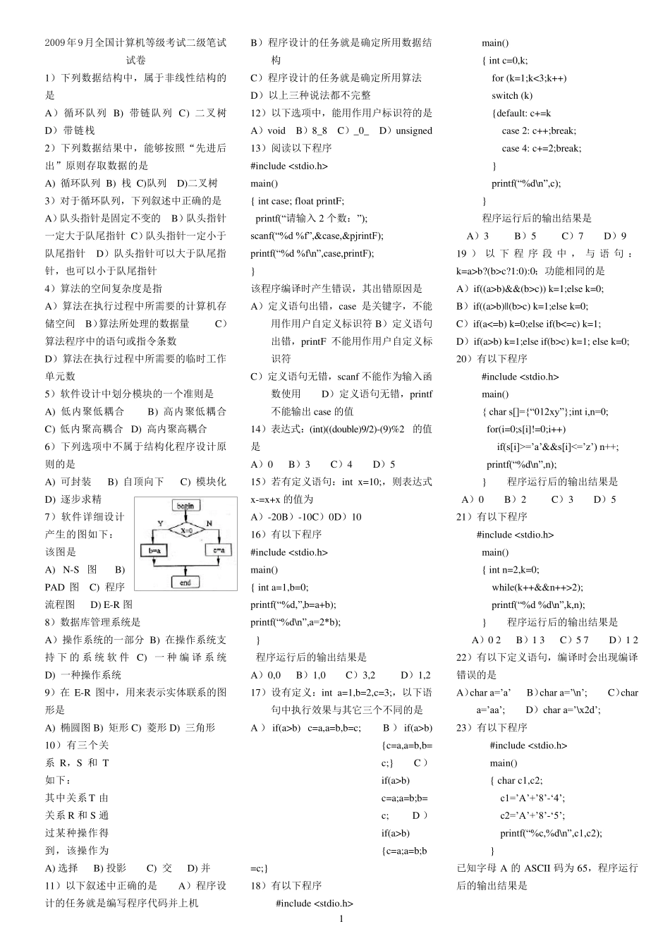 历年二级C语言笔试真题及答案_第1页