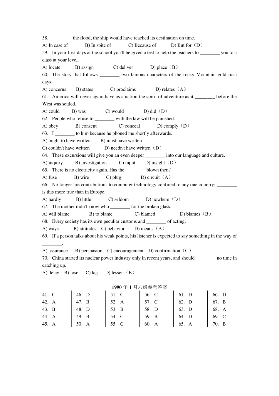 历年六级英语词汇和语法(19901995)_第2页