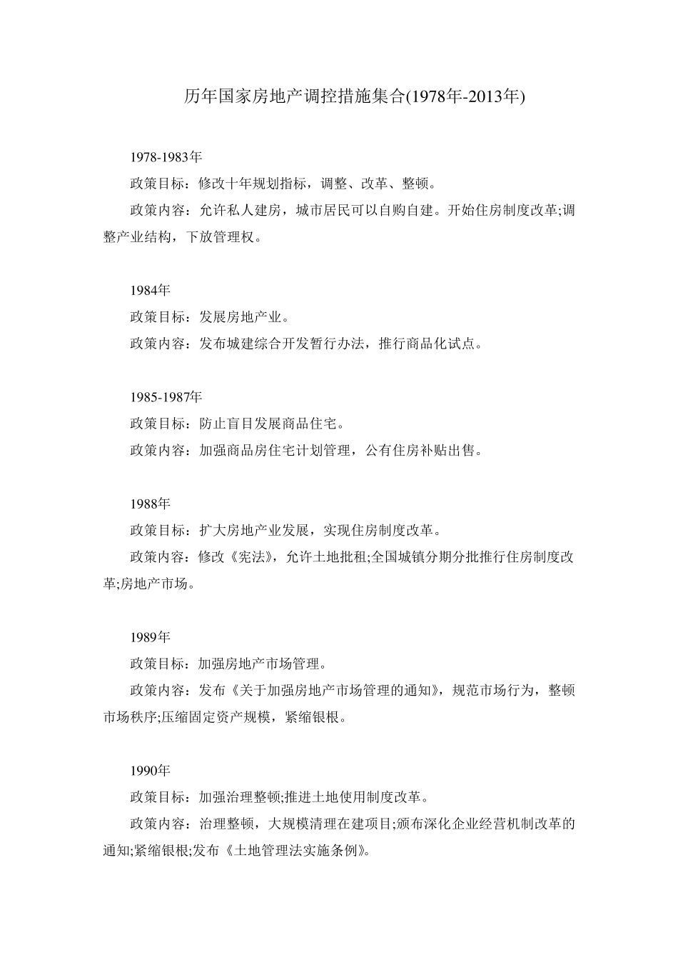 历年国家房地产调控措施集合(1978年2013年)_第1页