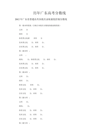 历年广东高考分数线