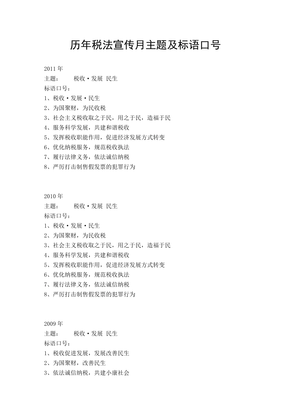 历年税法宣传月主题及标语口号_第1页