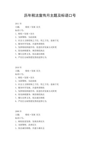 历年税法宣传月主题及标语口号