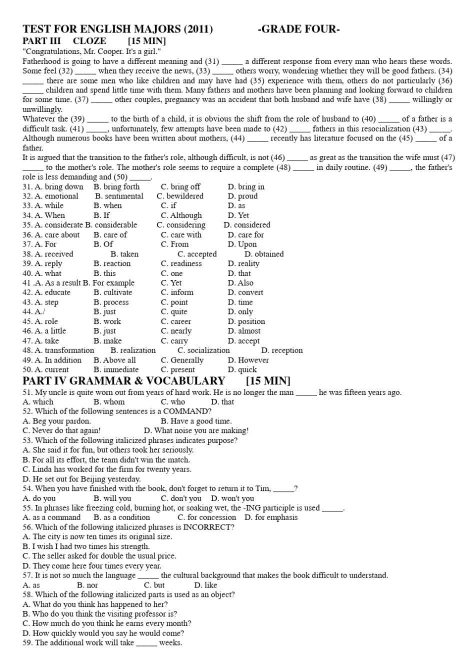 历年英语专业四级真题_第1页