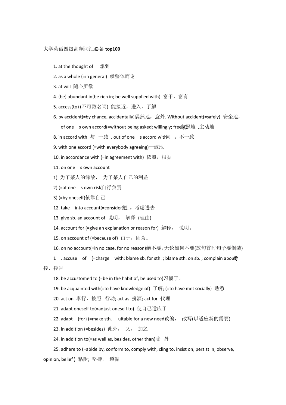 历年英语六级必考高频核心词汇top500+四级高频TOP100_第1页