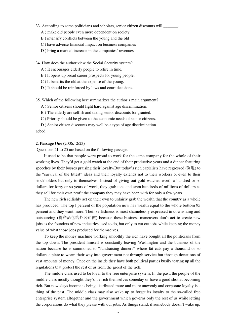 历年英语六级阅读真题整理_第2页