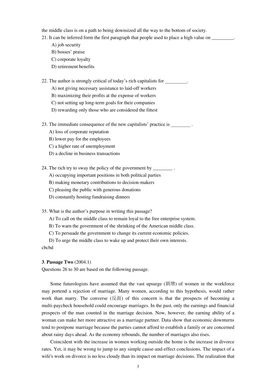 历年英语六级阅读真题整理_第3页