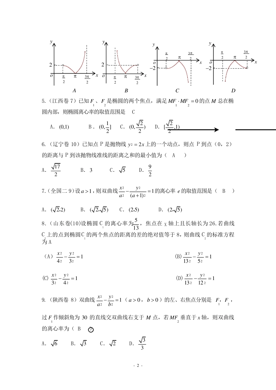 历年高考数学试题分类汇编_第2页