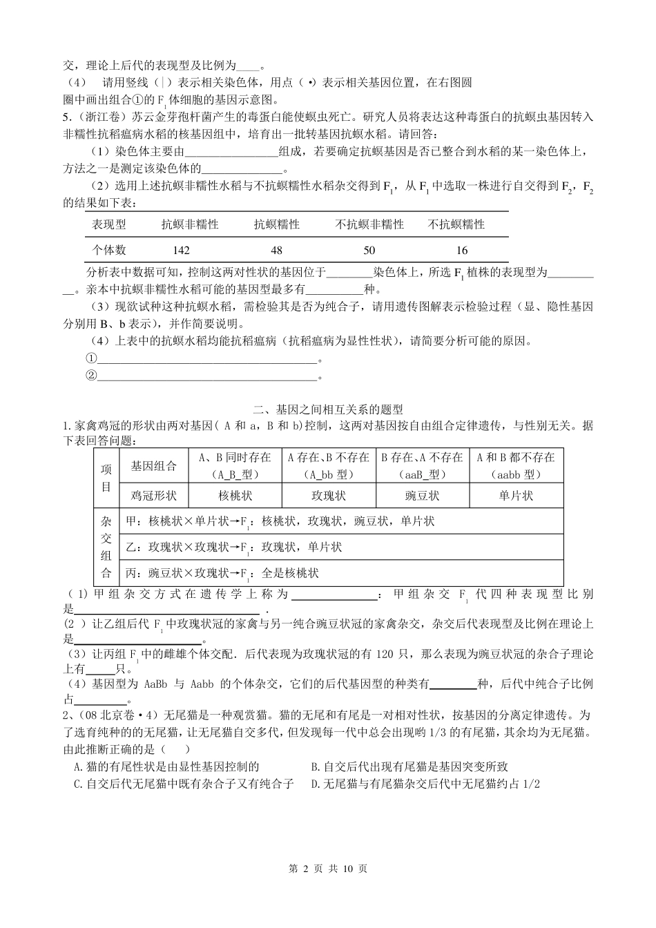 历年高考真题遗传题经典题型分类汇总_第2页