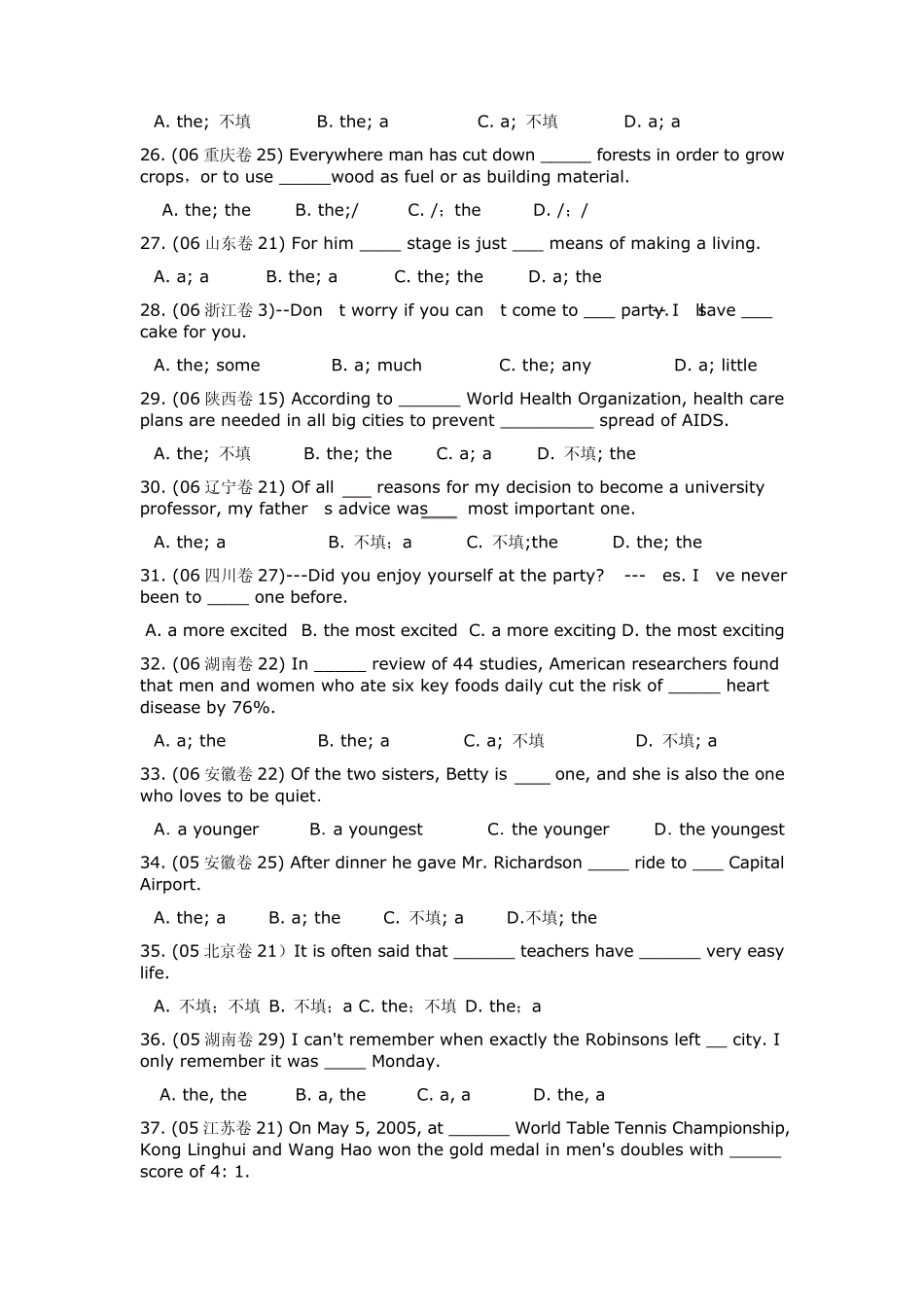 历年高考英语冠词试题_第3页