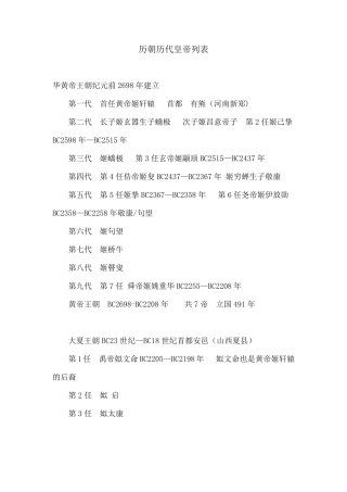 历朝历代皇帝列表