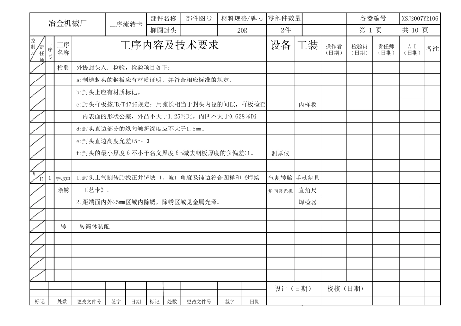 压力容器制造工序流转卡_第1页