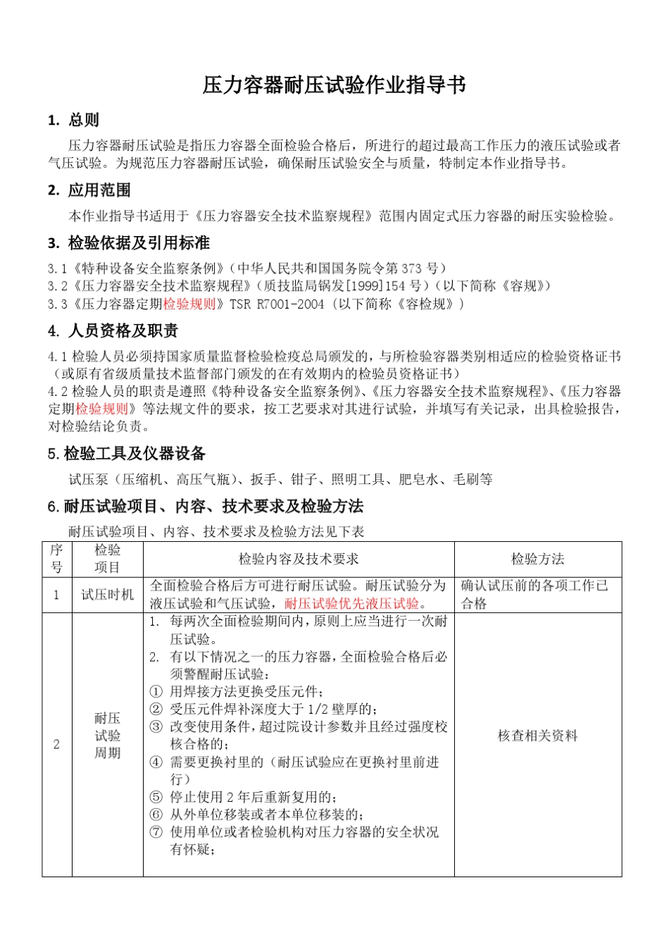 压力容器耐压试验作业指导书_第1页