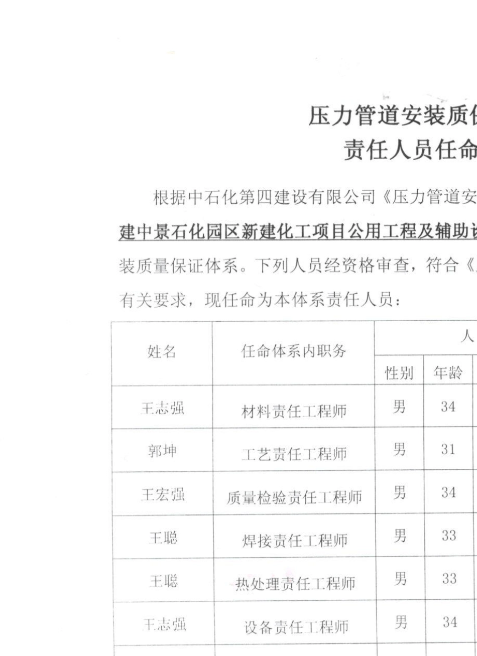 压力管道安装质保体系任命文件及资质证书_第1页