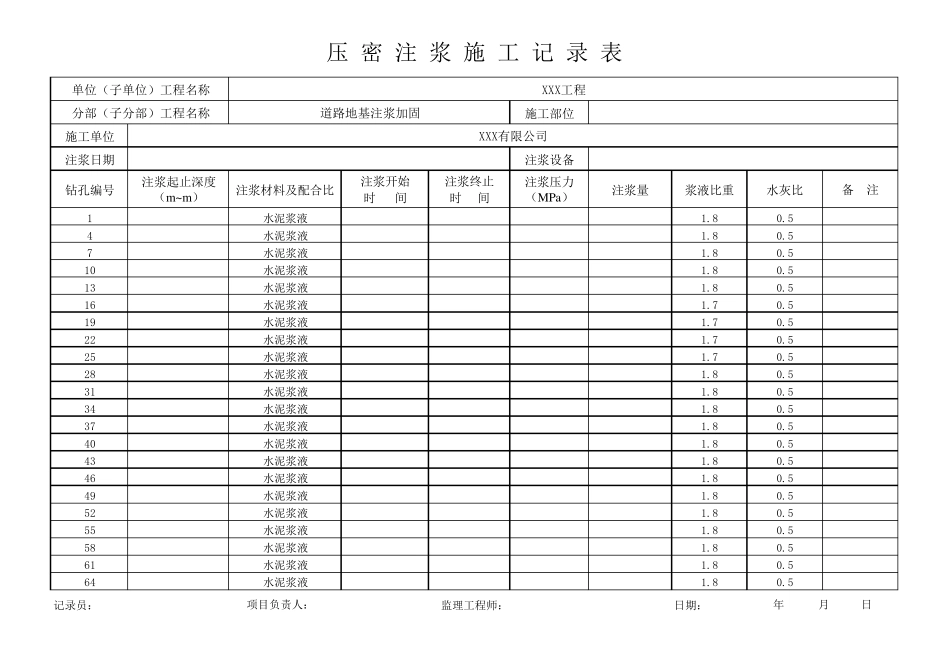 压密注浆施工记录表._第1页