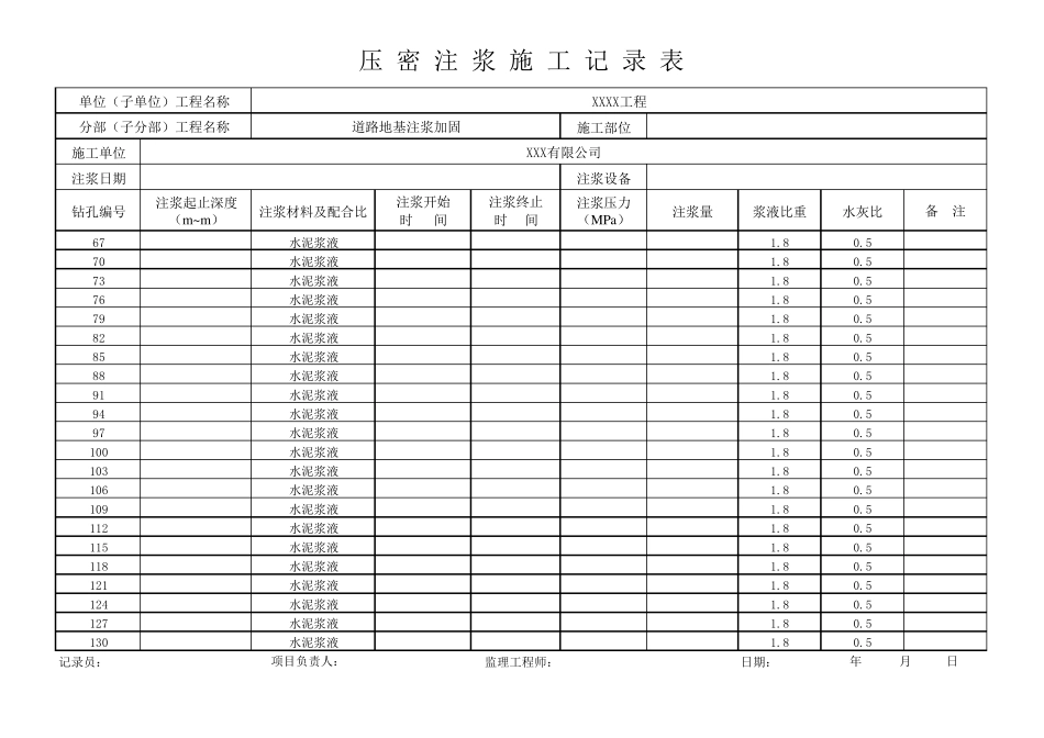 压密注浆施工记录表._第2页
