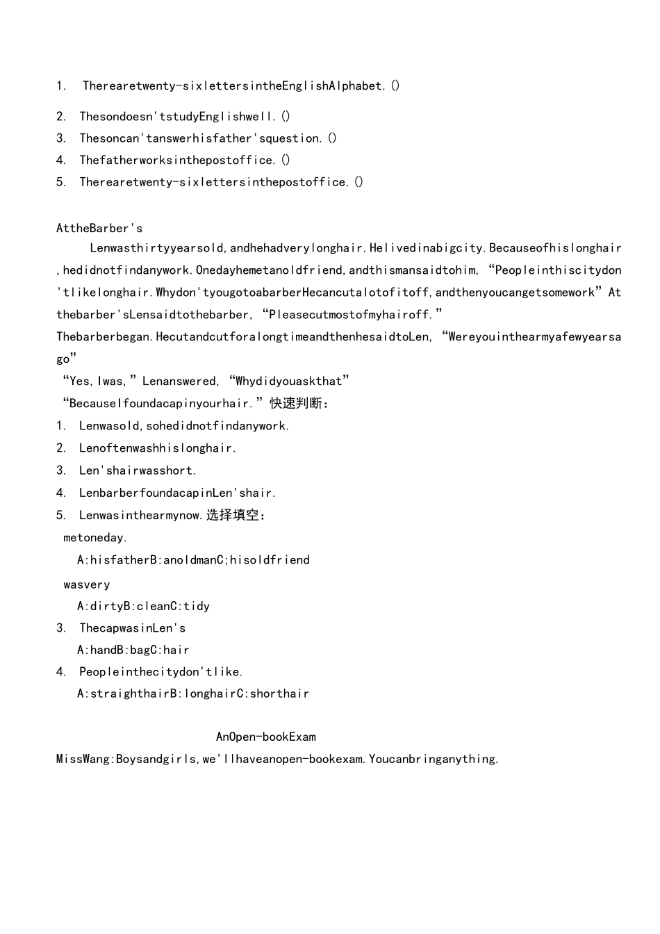 小学英语故事型阅读理解练习题精选_第2页