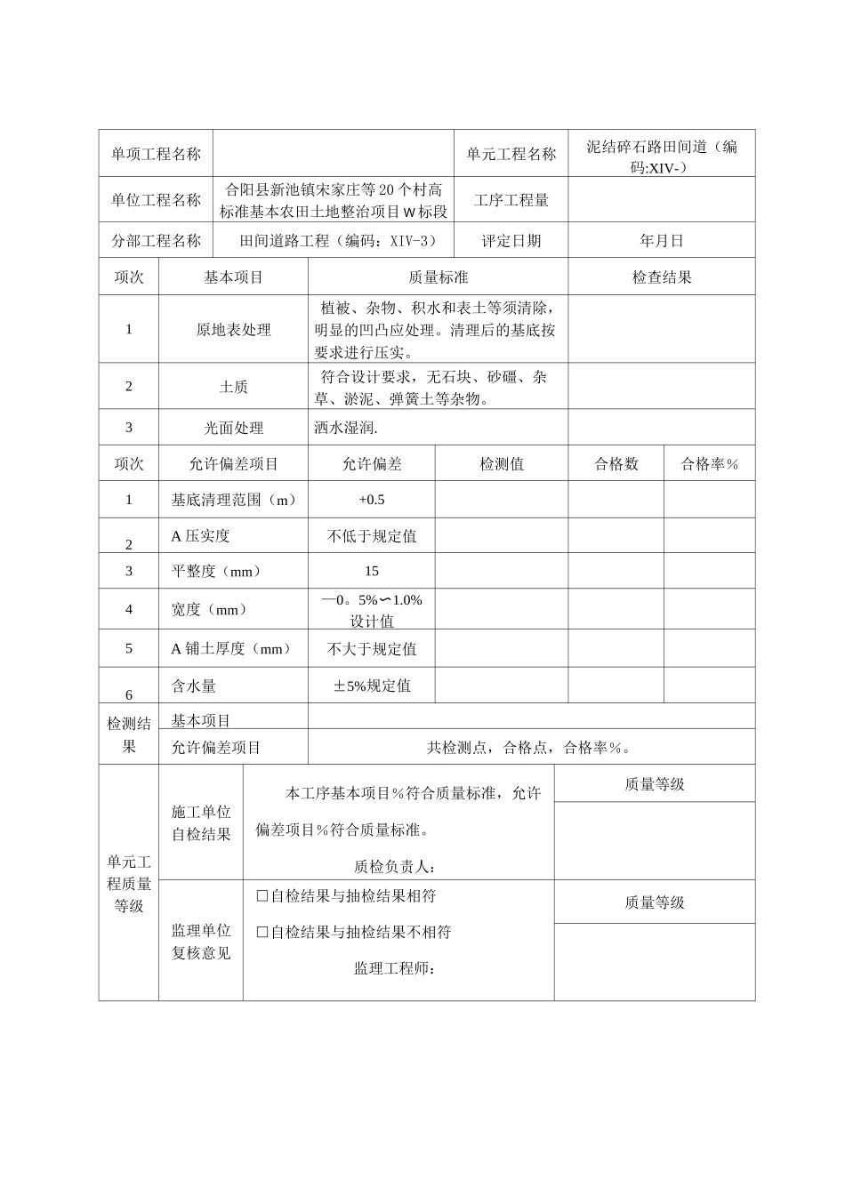 田间道路单元工程质量评定表-范本模板_第2页