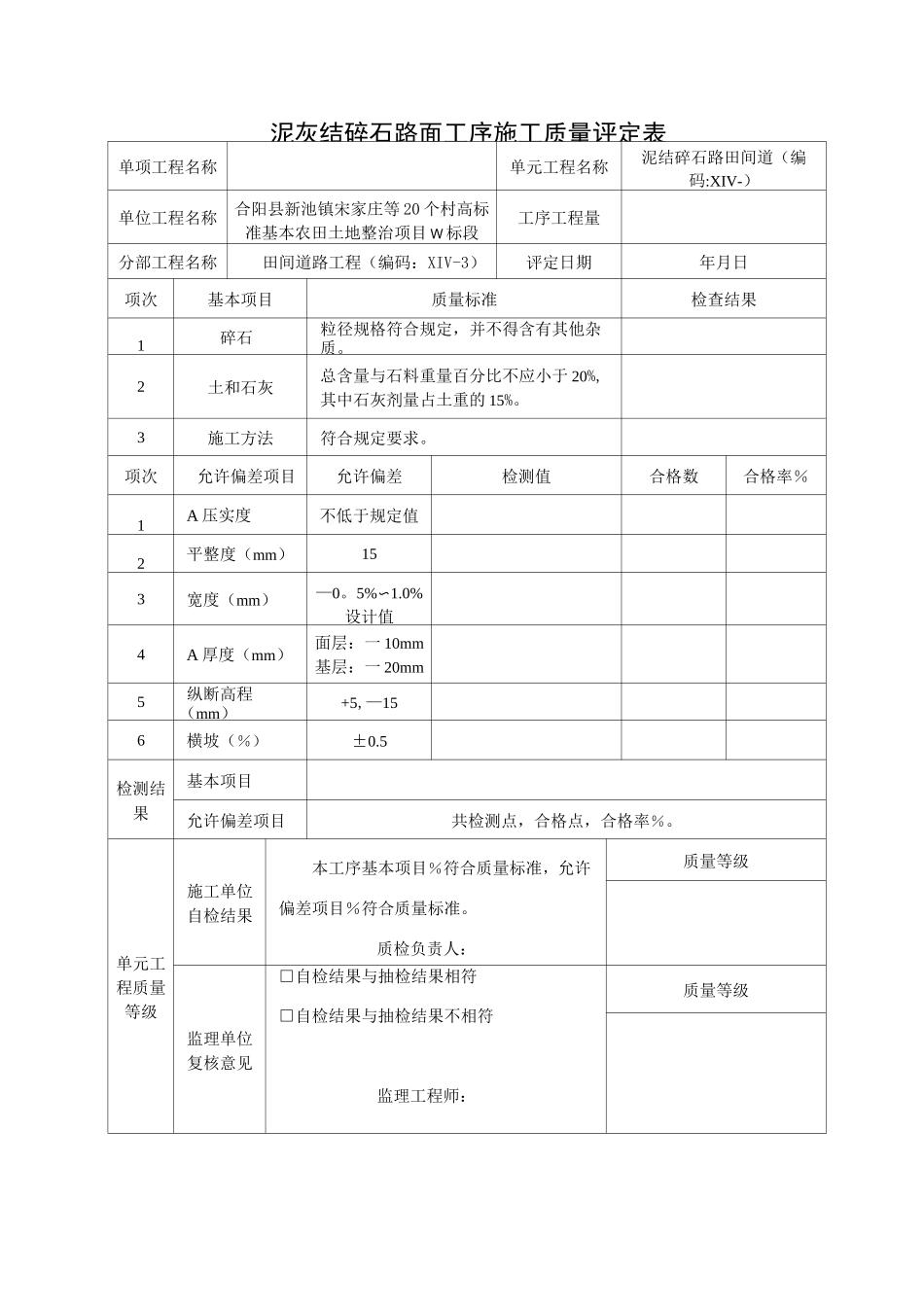 田间道路单元工程质量评定表-范本模板_第3页