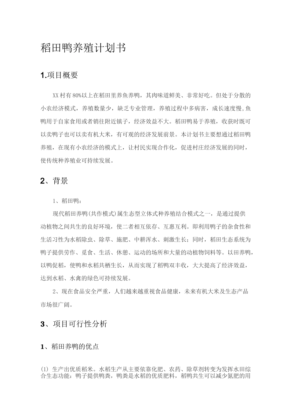 稻田鸭养殖计划书_第1页
