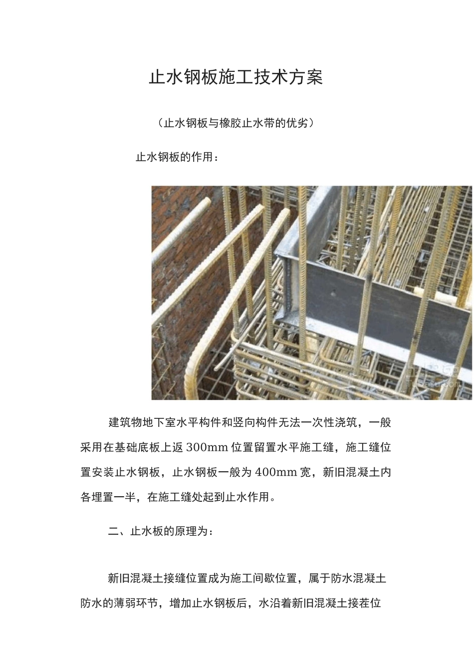 止水钢板施工技术方案_第1页