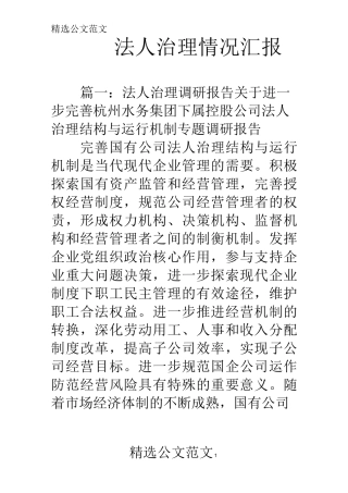 法人治理情况汇报