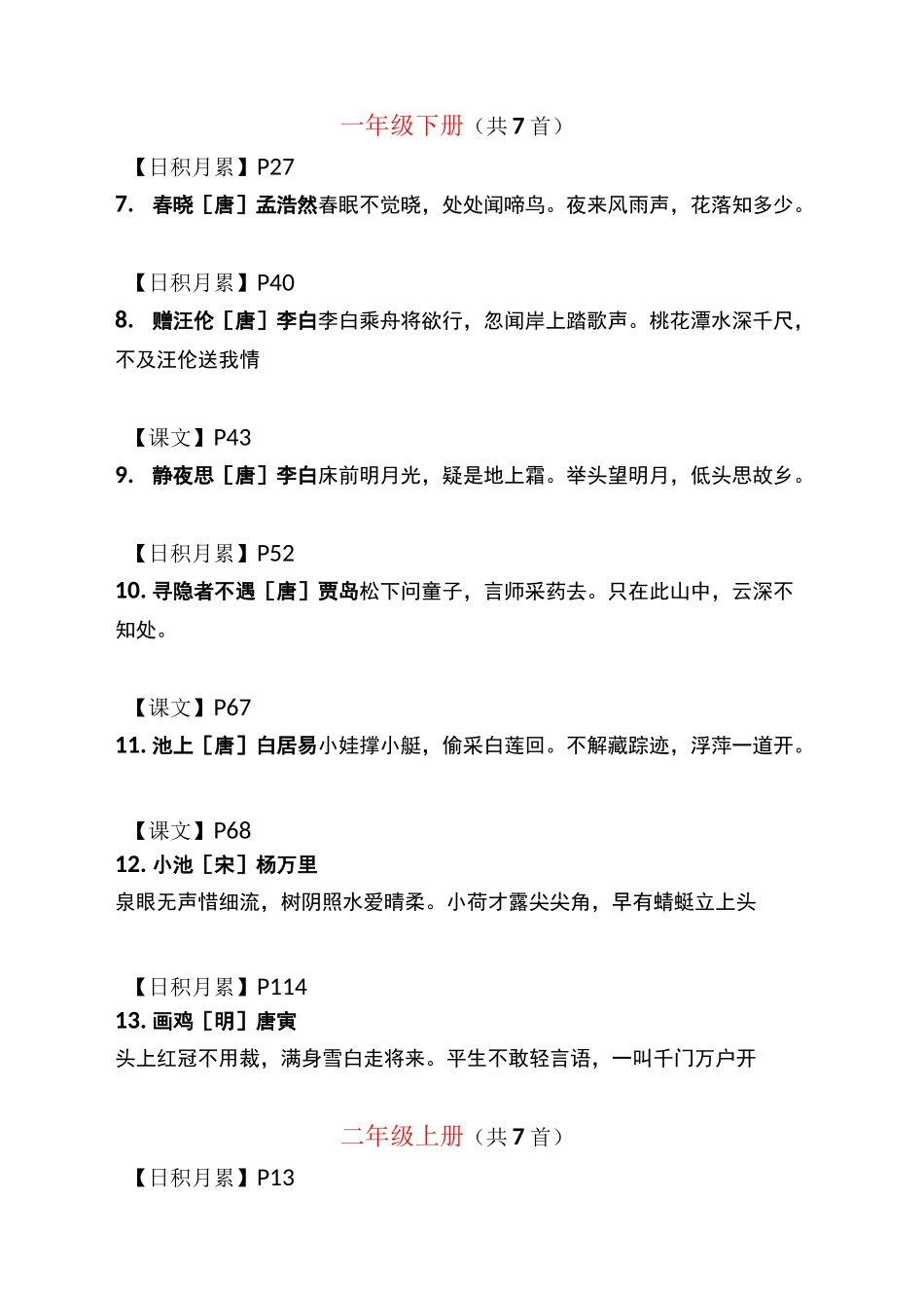 统编语文教材1-6年级古诗文汇总_第2页