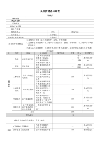 招标采购供应商资格评审表