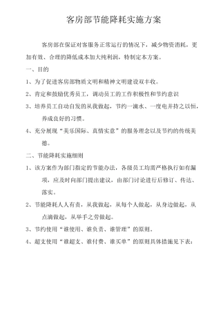 客房部节能降耗实施方案