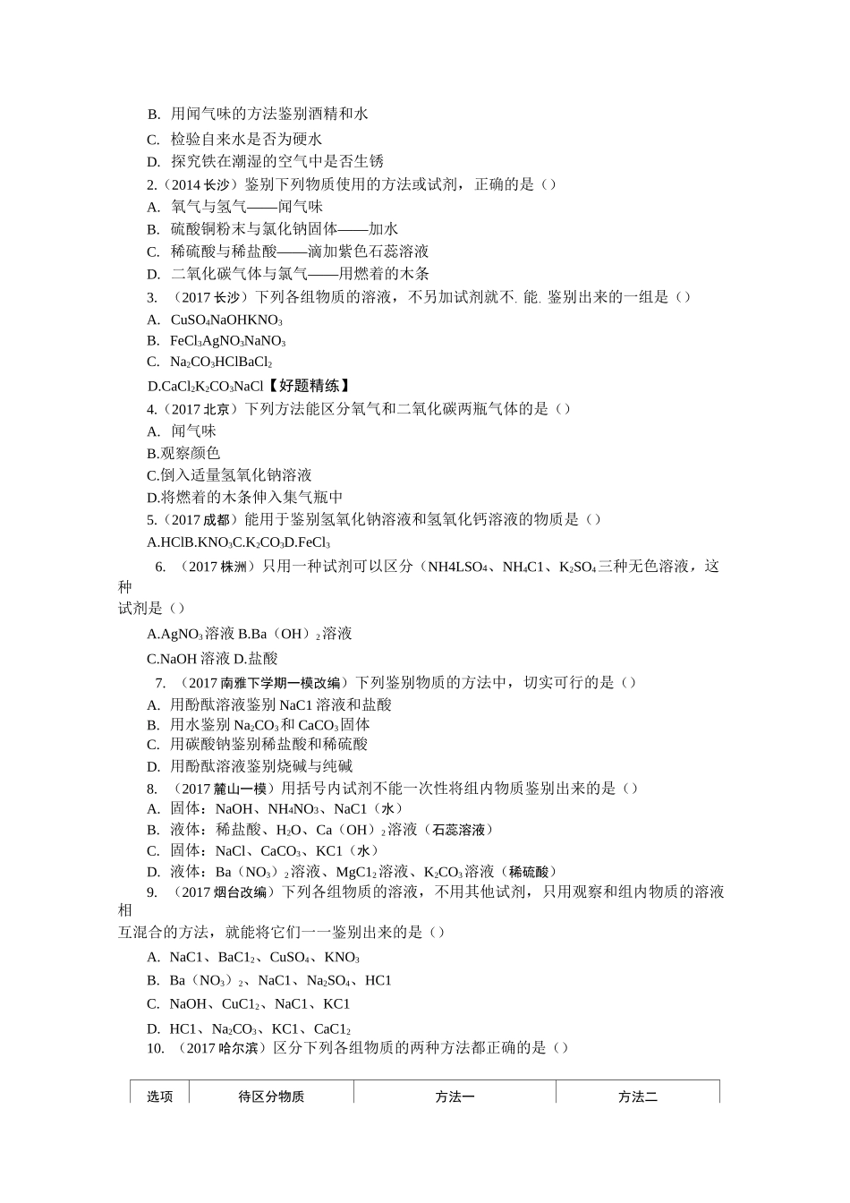 (完整版)初三化学中考总复习专题一物质的共存、检验、鉴别和除杂_第2页