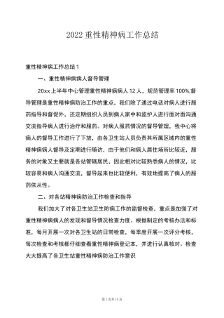 2022重性精神病工作总结范文