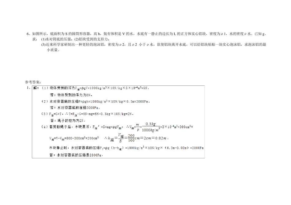 压强浮力典型计算题及参考答案_第3页