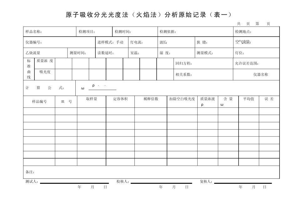 原子吸收分光光度计原始记录_第1页