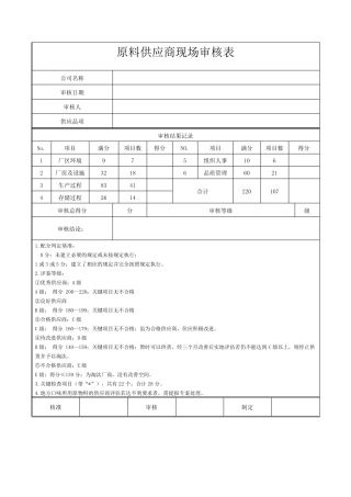 原料供应商现场审核表
