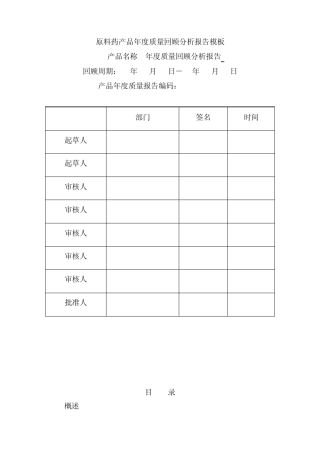 原料药产品年度质量回顾分析报告模板