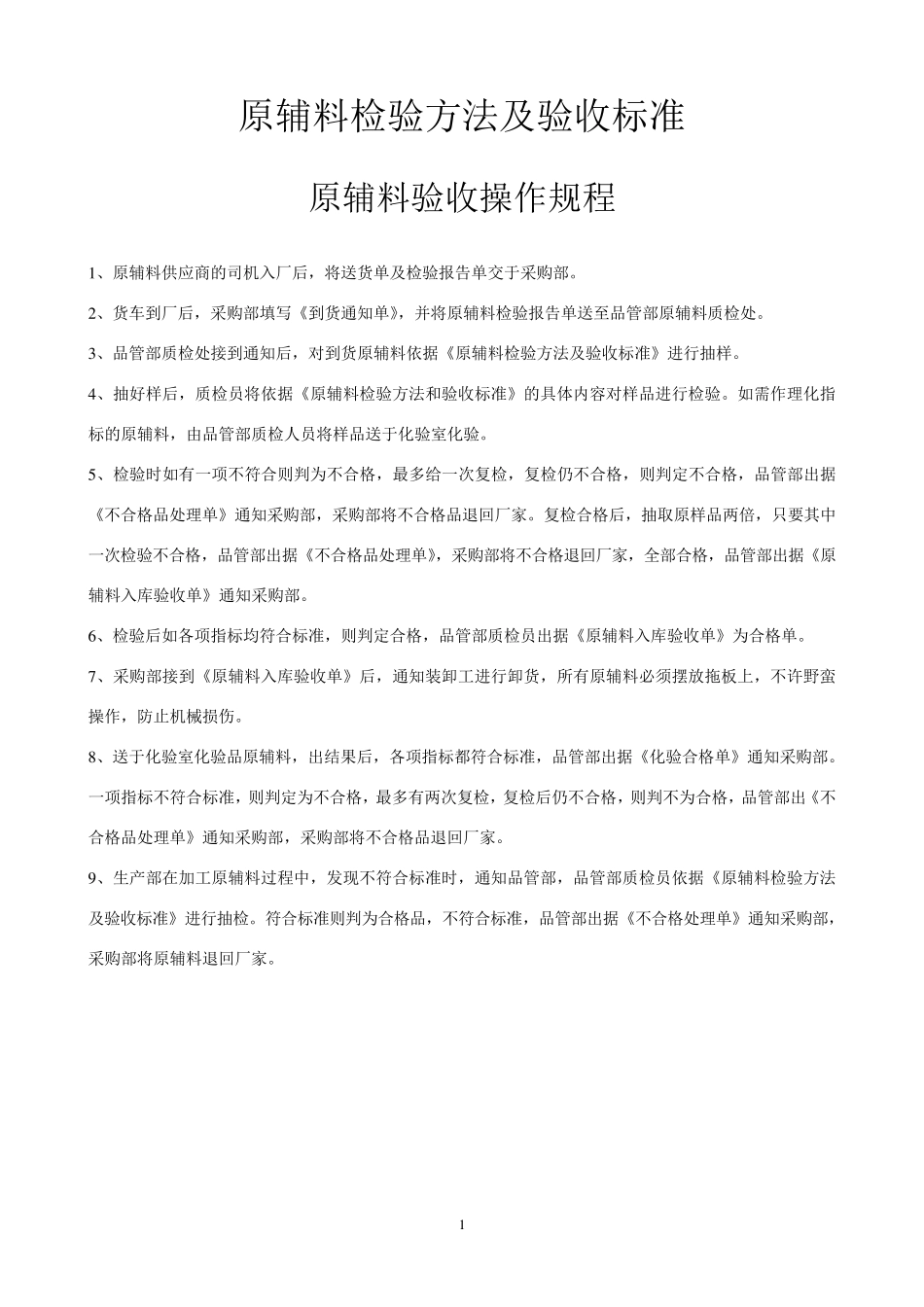 原辅料检验方法及验收标准_第1页