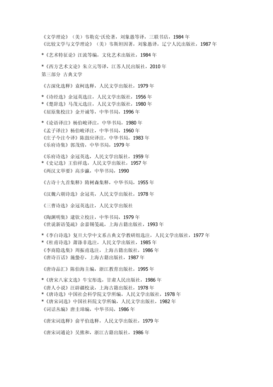 厦门大学人文学院中文系本科生专业阅读书目_第3页