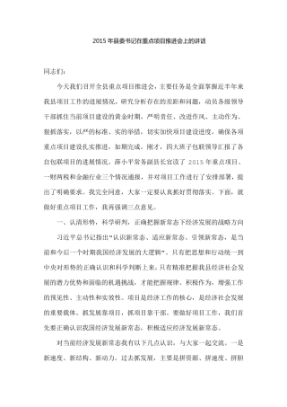 县委书记在重点项目推进会上的讲话