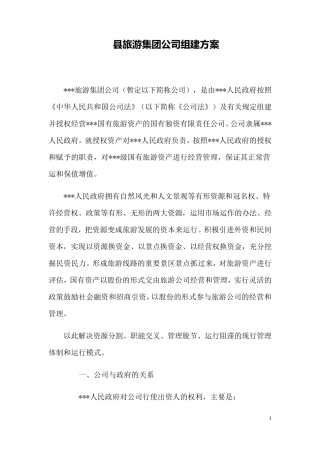县旅游集团公司组建方案