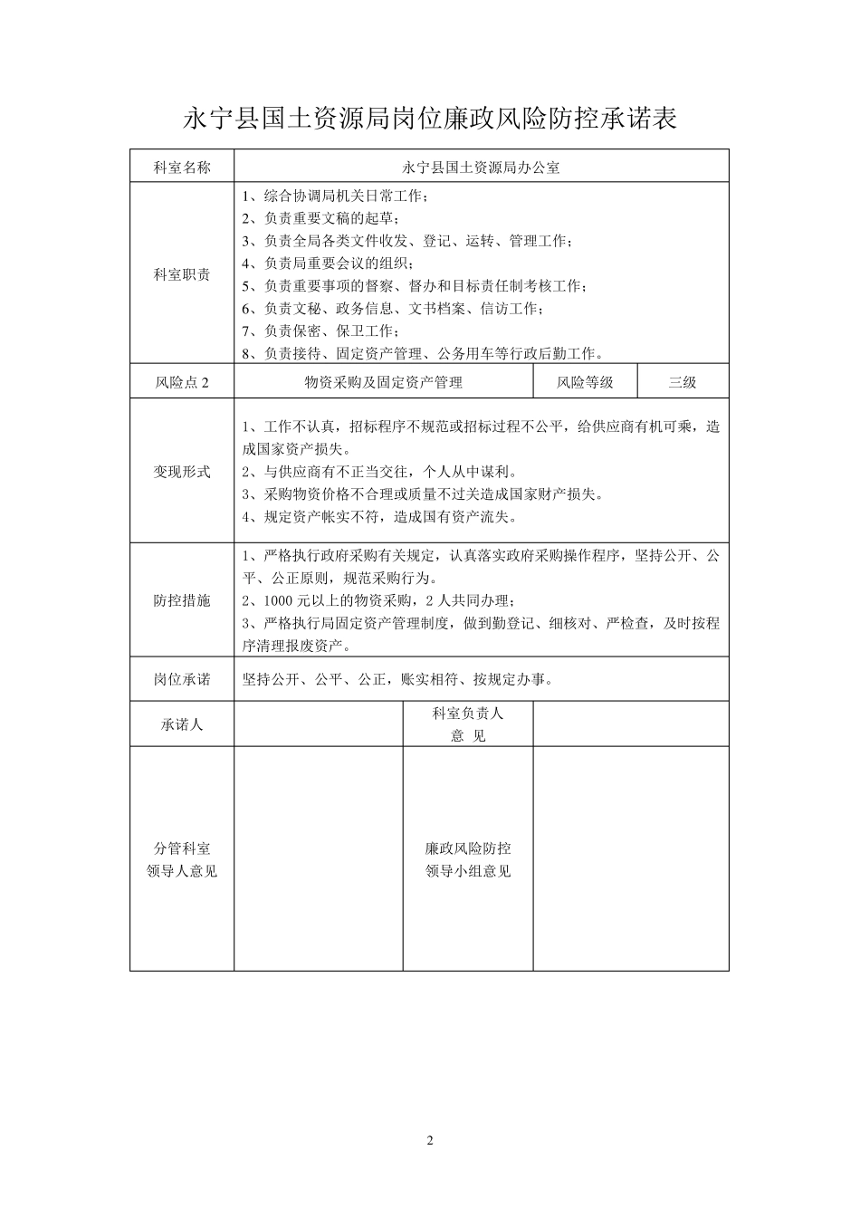县级国土资源局岗位廉政风险防控承诺表25522_第2页