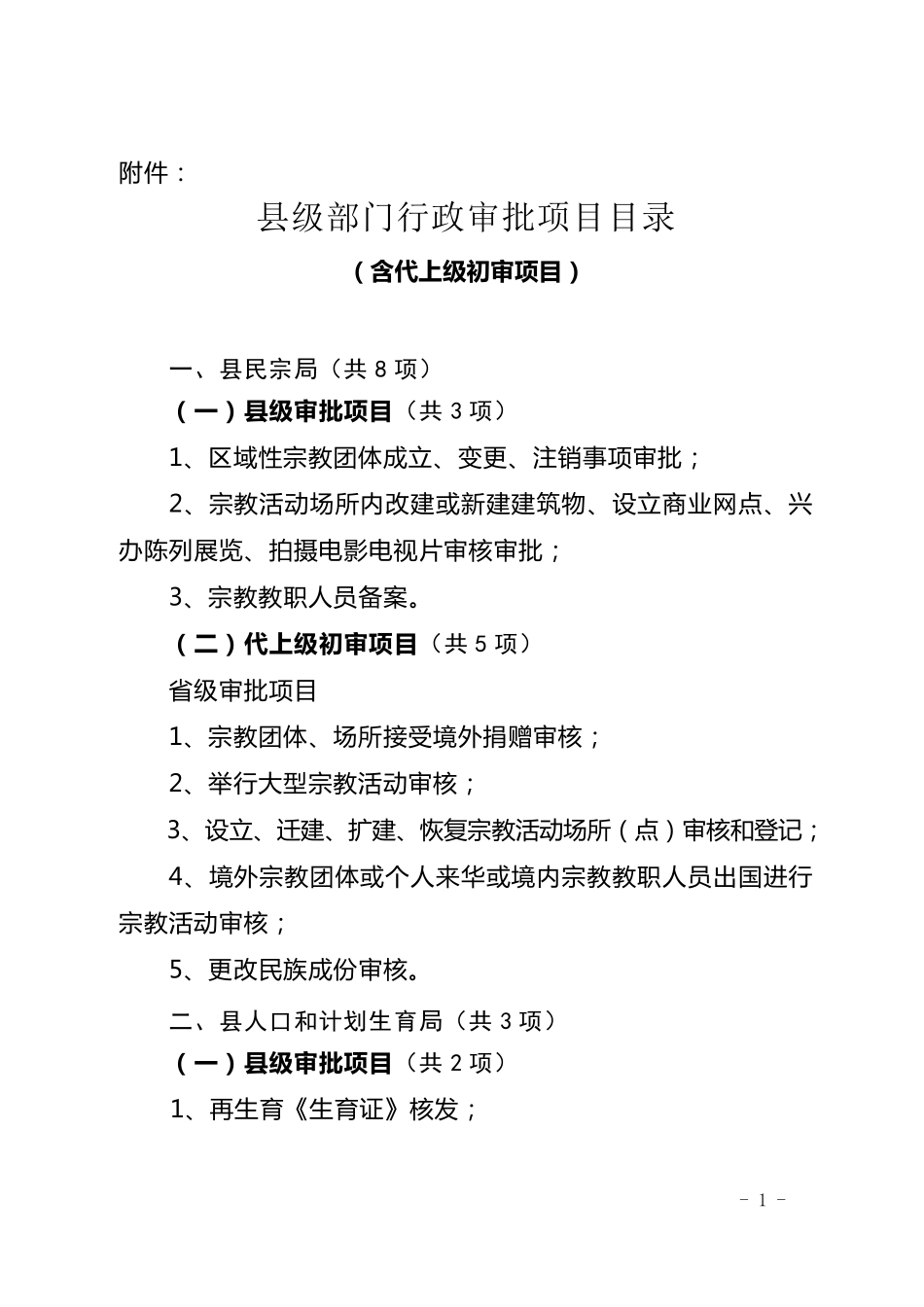 县级部门行政审批项目目录_第1页
