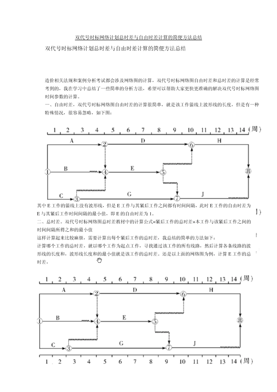 双代号时标网络计划总时差与自由时差计算的简便方法总结_第1页