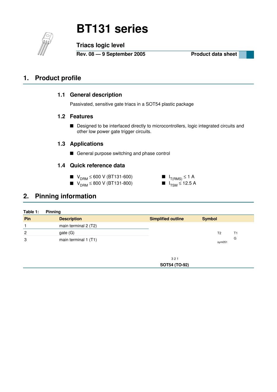 双向可控硅BT131_第1页