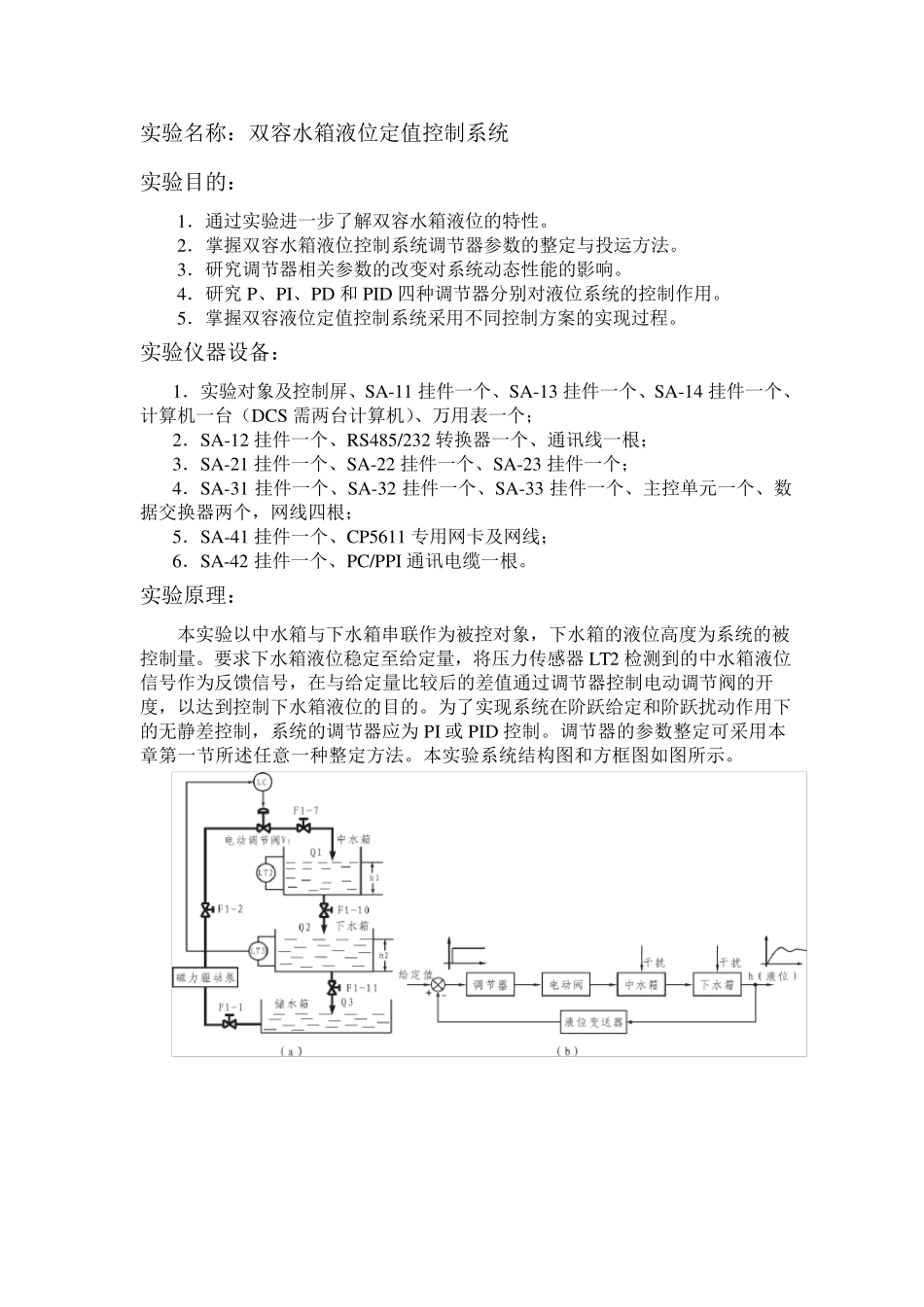 双容水箱液位定值控制系统实验报告_第2页