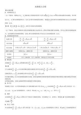 双曲线知识点与性质大全