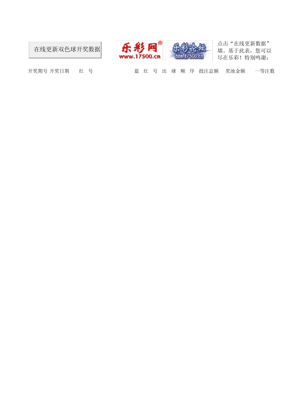 双色球历年开奖数据自动更新开奖数据的excel文件_第1页