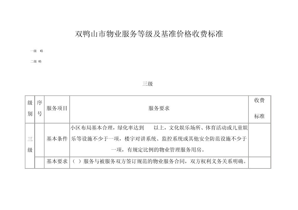 双鸭山市物业服务等级及基准价格收费标准_第1页