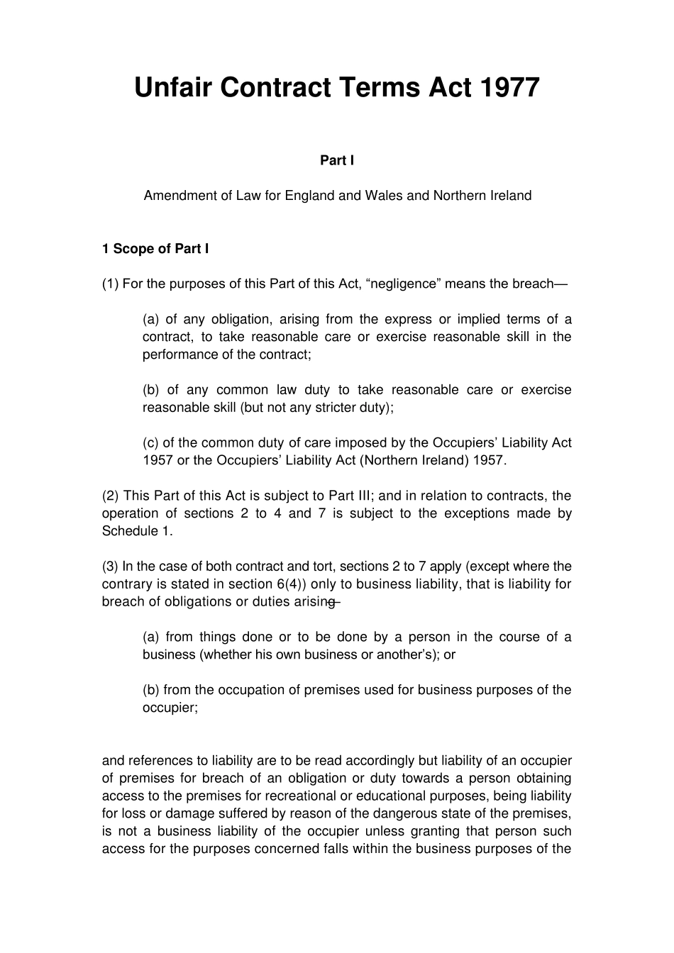 反不公平契约条款法UnfairContractTermsAct1977_第1页