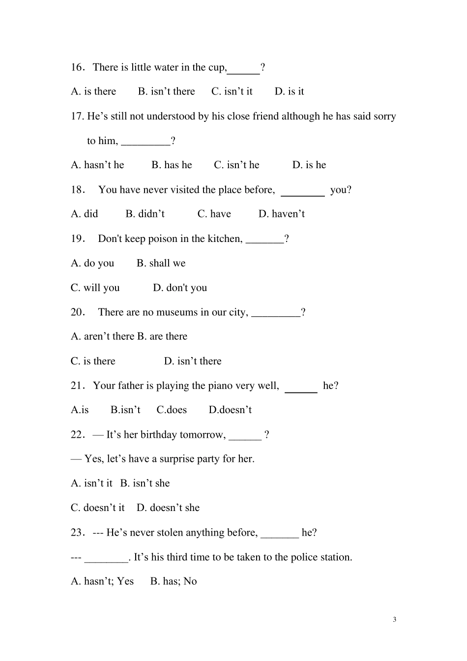 反义疑问句练习题和答案讲解_第3页