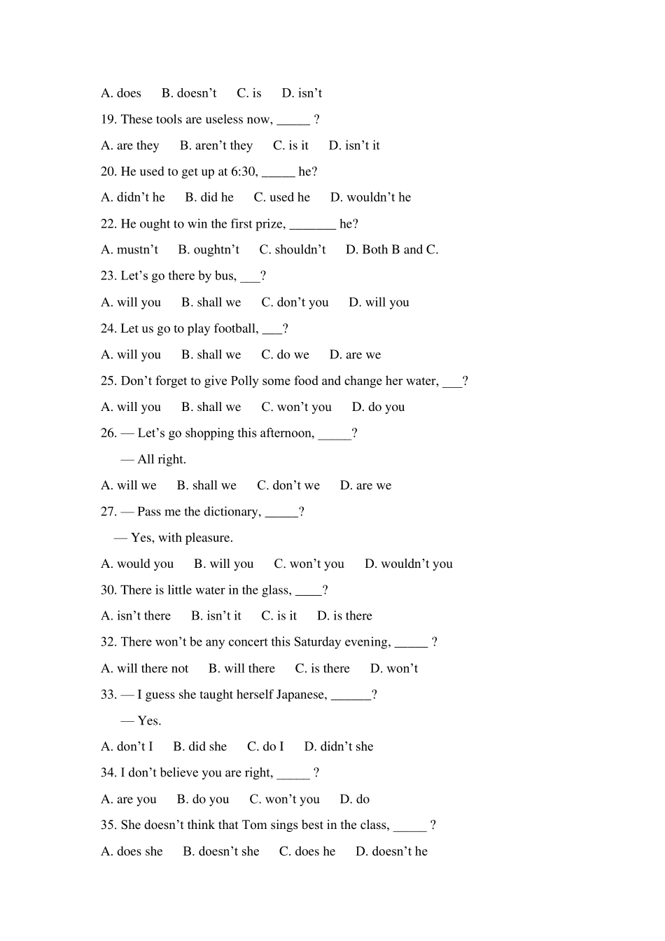 反义疑问句经典练习题_第2页