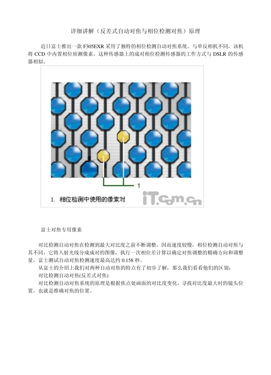 反差式自动对焦与相位检测对焦原理_第1页